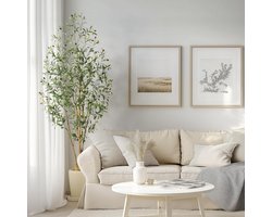 6FT kunstmatige olijfboom - hoge kunstmatige olijfboom met realistische stam, bladeren en vruchten, vormgesnoeide plant in pot met gedroogd mos - voor decoratie in de woonkamer of thuiskantoor