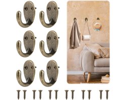 6pcs Stijl Kledinghaken - Wandhaken - Ovale Haken Voor Jassen - Handdoeken - Messing Look Voor Elegantie En Functionaliteit