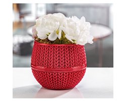 6st Bloempotjes cactuspotjes Rood 6,5cm met drainage en gehaakt motief