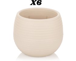 6st ronde cactus bloempotten crème 13cm met drainage UV-bestendige stekpotjes