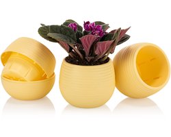 6st ronde cactus bloempotten geel 10cm met drainage UV-bestendige stekpotjes