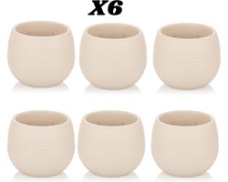 6st ronde sierpotten crème cactus bloempotjes wit 6cm wateropvang drainage UV-bestendig