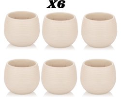 6st ronde sierpotten crème cactus bloempotjes wit 6cm wateropvang drainage UV-bestendig