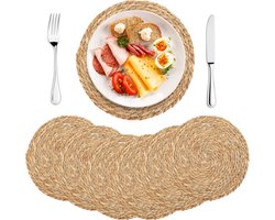 6stuks - ronde geweven placemats - natuurlijke placemats - 12" - rotan placemats - onderzetters - hittebestendig - boho boerderijstijl - geweven placemats - bruin - natuurlijke placemats