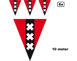 6x Amsterdam Vlaggenlijn - 10 meter - Vlaglijn hoofdstad festival 020 thema feest ajax vlag stad steden