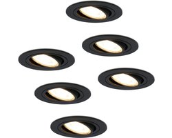 6x dimbare Miro dimbare LED inbouwspots - Kantelbare spotjes - 2700K - Mat zwart aluminium - 5 Watt - Vervangbare GU10 lichtbron - IP20 voor binnen
