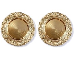 6x Diner borden/onderborden goud met decoratieve rand 33 cm rond - onderbord / kaarsenbord / onderzet bord