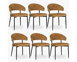 6x Eetkamerstoel Noa - Goud Velvet - Set van 6 - Oker