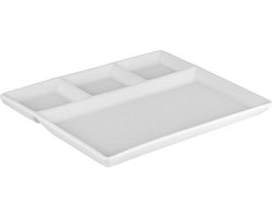 6x fondue/gourmet/bbq bord - wit - 26 x 20 cm - 4 vakken - porselein - dinerborden 4-vaks - fonduebord - gourmetbord