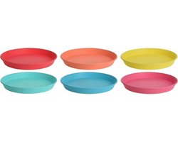 6x Gekleurde borden kunststof 23 cm - Campingservies/picknickservies
