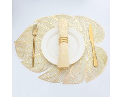 6x Grote Bladvormige Placemats Tafelmatten Vinyl Goud – Afveegbaar en Decoratief voor Eettafel