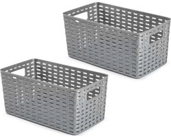 6x Kunststof opbergbakjes/opbergmandjes zilver 5 liter - 15 x 28 x 13 cm - kasten manden/dozen/bakken/organisers