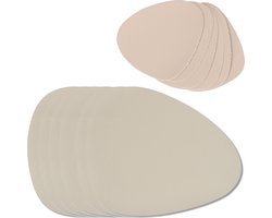 6x Lederlook placemats creme/beige 34 x 42 cm + 6x glazen onderzetters 10 x 12 cm - Complete set