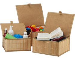 6x opbergmand bamboe met deksel - manden set - badkamer - opbergbox - natuur