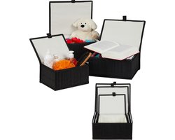 6x opbergmand zwart - bamboe - manden set - badkamer - opbergbox met deksel