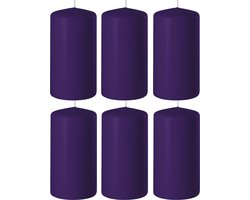 6x Paarse cilinderkaarsen/stompkaarsen 6 x 12 cm 45 branduren - Geurloze kaarsen paars - Woondecoraties