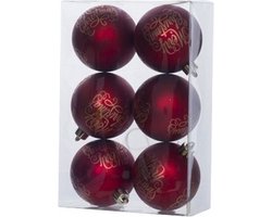 6x Rode kunststof kerstballen 6 cm - Tekst - Onbreekbare plastic kerstballen - Kerstboomversiering rood