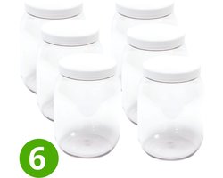 6x Ronde Pot 1500ml met Schroefdeksel - Witte Dop - Transparant - ALPHA - Plastic Potjes met Deksel - Cosmetica - Voorraadpot - Opbergpot- Bewaarpot - Voedselveilig - Navulbaar - PET Pot Kunststof - Multifunctioneel