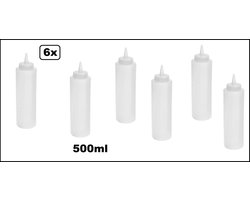 6x Saus knijpfles transparant 500ml - mayonaise ketchup mosterd saus knijp fles festival snack thema feest garneerfles sausfles doseerfles