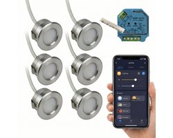 6x | Smart veranda inbouwspots zilver | 1.5 Watt | Complete set | Zigbee | HUE Compatible | 3000K - Warm wit (830)