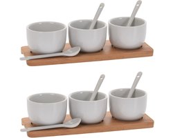 6x stuks amuse/tapas/saus schaaltjes 6 cm van porselein met serveerplankjes - Kommetjes met lepeltjes