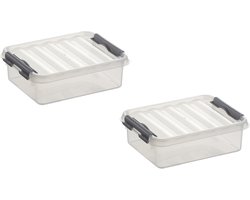 6x stuks sunware q-line opberg box/opbergdoos - 1 liter - 20 x 15 x 6 cm - kunststof - opslagbox - transparant/zilver