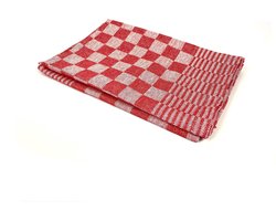 6x Theedoek rood met blokmotief 65 x 65 cm - Huishoudtextiel - Afdroogdoek / keukendoek / vaatdoek