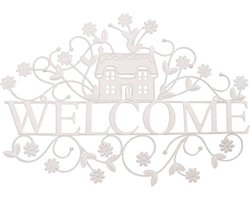 6Y1189 - Wanddecoratie welcome bord - 56 x 40 cm - ijzer - wit
