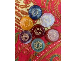 7 Chakra Edel Stenen Set – 14-delige Edelsteen Set met Chakra Symbolen & Dubbele Punt Kristallen – Energie Balans & Meditatie