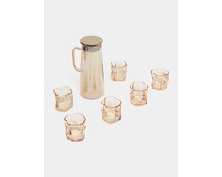 7 delig karaf set - wave glazen - oranje/goud