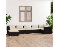 7-delig, met kussens, polyrotan, zwart, outdoor meubelset, terrasmeubilair, tuinmeubelen, balkon, terras, tuin, balkon
