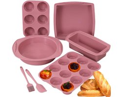 7-delige Bakvormen Set - Voor Taarten Brood Muffins en Cupcakes - Ronde Vierkante en Toastvorm - Roze