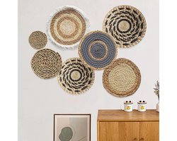 7-delige Boho Wandmanden Set van Riet - Handgemaakte Woven Manden voor Wanddecoratie in Woonkamer en Slaapkamer, Perfect voor Natuurlijke Interieurs