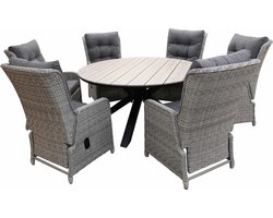 7-delige ronde tuinset | 6 Dublin verstelbare stoelen (MG) | ⌀150cm Cyprus tuintafel (Wood)
