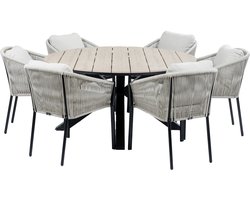 7-delige ronde tuinset | 6 Elvira tuinstoelen (Black) | Tuintafel Cyprus ø150cm (Wood)