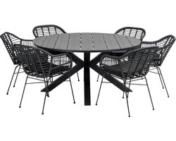 7-delige ronde tuinset | 6 Oslo dining tuinstoelen (Black) | ⌀ 150cm Cyprus tuintafel (Grey)