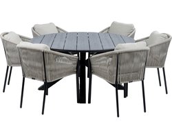 7-Delige ronde tuinset | 6 Tuinstoelen Elvira (Black) | Tuintafel Cyprus ø150cm (Grey)