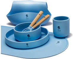 7 delige set Siliconen Kinderservies set - blauw - ( Oxford ) - Eetset - Kinder Servies - Baby Servies - Antislip BPA vrij - Onbreekbaar - Giftset - Kraamcadeau - Babyshower - Siliconen Kinderbestek - siliconen servies baby set - Cadeau