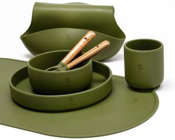 7 delige set Siliconen Kinderservies set ( Olive ) - Eetset peuter - Baby Servies - Antislip - BPA vrij - Onbreekbaar - Giftset - Kraamcadeau - Babyshower - Siliconen Kinderbestek - siliconen servies baby set - Cadeau