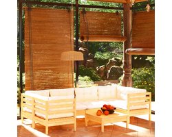 7-delige tuinmeubelset met crèmekleurig kussen van grenenhout, tuinmeubelset, terrasmeubelset, tuinmeubelen, balkon, terras en tuin