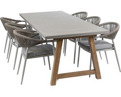 7-delige tuinset | 6 Brugge tuinstoelen (Sand) | Tuintafel Rock 235x95 cm (Beton)