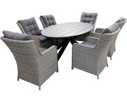 7-delige tuinset | 6 Dublin tuinstoelen (MG) | 220cm ovale Cyprus tuintafel (Grey)