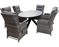 7-delige tuinset | 6 Dublin verstelbare stoelen (AG) | 220cm ovale Cyprus tuintafel (Grey)