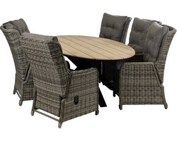 7-delige tuinset | 6 Dublin verstelbare stoelen (AG) | 220cm ovale Cyprus tuintafel (Wood)