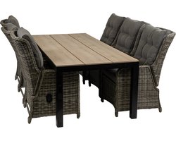 7-delige tuinset | 6 Dublin verstelbare stoelen (AG) | 225cm Cyprus tuintafel (Wood)