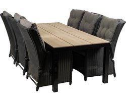 7-delige tuinset | 6 Dublin verstelbare stoelen (BL) | 225cm Cyprus tuintafel (Wood)