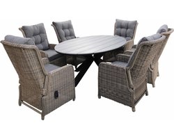 7-delige tuinset | 6 Dublin verstelbare stoelen (SW) | 220cm ovale Cyprus tuintafel (Grey)
