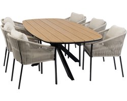 7-delige tuinset | 6 Elvira tuinstoelen (Black) | Tuintafel Cadiz 240x115cm (Black)