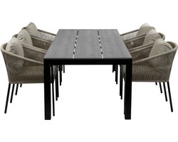 7-Delige tuinset | 6 Elvira tuinstoelen (Black) | Tuintafel Cyprus 225x100cm (Grey)