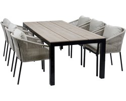 7-delige tuinset | 6 Elvira tuinstoelen (Black) | Tuintafel Cyprus 225x100cm (Wood)